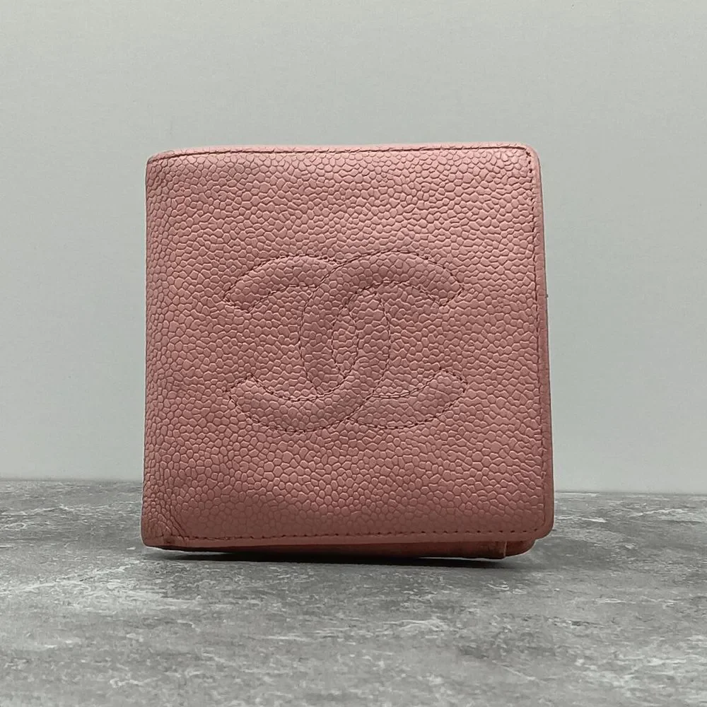 Chanel Pink Caviar Leather Bifold Men’s Compact Wallet With Coin Pouch